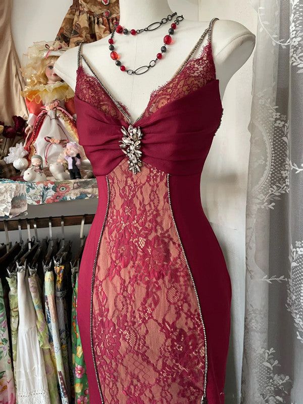 Elegant Red Spaghetti Strap Mermaid Long Prom Dress Ideas, Evening Party Dresses, OLP1311