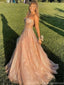 Shiny Pink Sweetheart A-Line Long Prom Dress Ideas, Evening Party Dresses, OLP1271