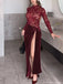 Sexy Red Halter Long Sleeve Mermaid Side Slit Long Prom Dress Ideas, Evening Party Dresses, OLP1377