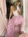 Unique Pink Sweetheart High Low Applique Long Prom Dress Ideas, Evening Party Dresses, OLP1389
