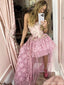 Unique Pink Sweetheart High Low Applique Long Prom Dress Ideas, Evening Party Dresses, OLP1389