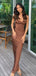 Elegant Brown Spaghetti Strap Mermaid Long Prom Dress Ideas, Evening Party Dresses, OLP1378