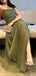 Elegant Green Spaghetti Strap A-Line Long Prom Dress Ideas, Evening Party Dresses, OLP1352