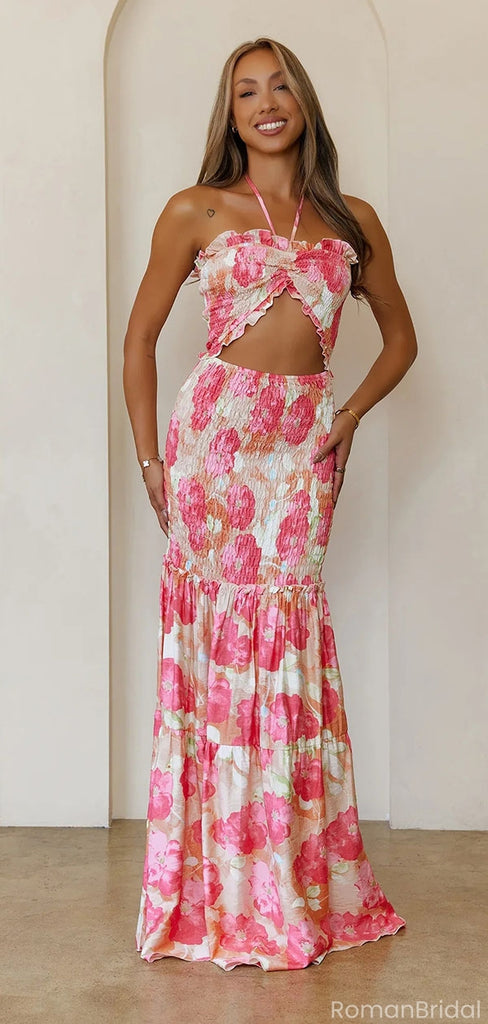 Elegant Pink Halter Strap Mermiad Long Prom Dress Ideas, Evening Party Dresses, OLP1289