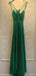 Elegant Green Spaghetti Strap A-Line Long Prom Dress Ideas, Evening Party Dresses, OLP1254
