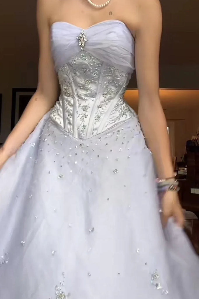 Unique White Sweetheart A-Line Long Prom Dress Ideas, Evening Party Dresses, OLP1390