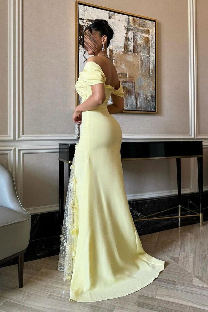 Elegant Yellow Off-Shoulder Mermaid Long Prom Dress Ideas, Evening Party Dresses, OLP1263