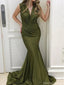 Elegant Green V-Neck Mermaid Long Prom Dress Ideas, Evening Party Dresses, OLP1272