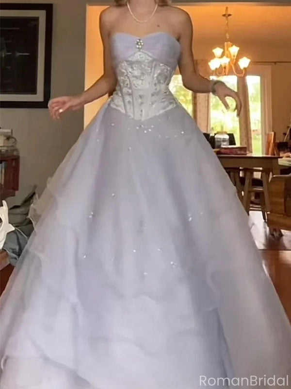 Unique White Sweetheart A-Line Long Prom Dress Ideas, Evening Party Dresses, OLP1390