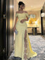Elegant Yellow Off-Shoulder Mermaid Long Prom Dress Ideas, Evening Party Dresses, OLP1263