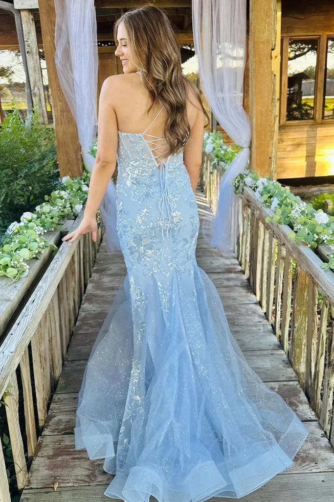 Spaghetti Straps Mermaid Tulle Long Evening Prom Dress Online, OL039