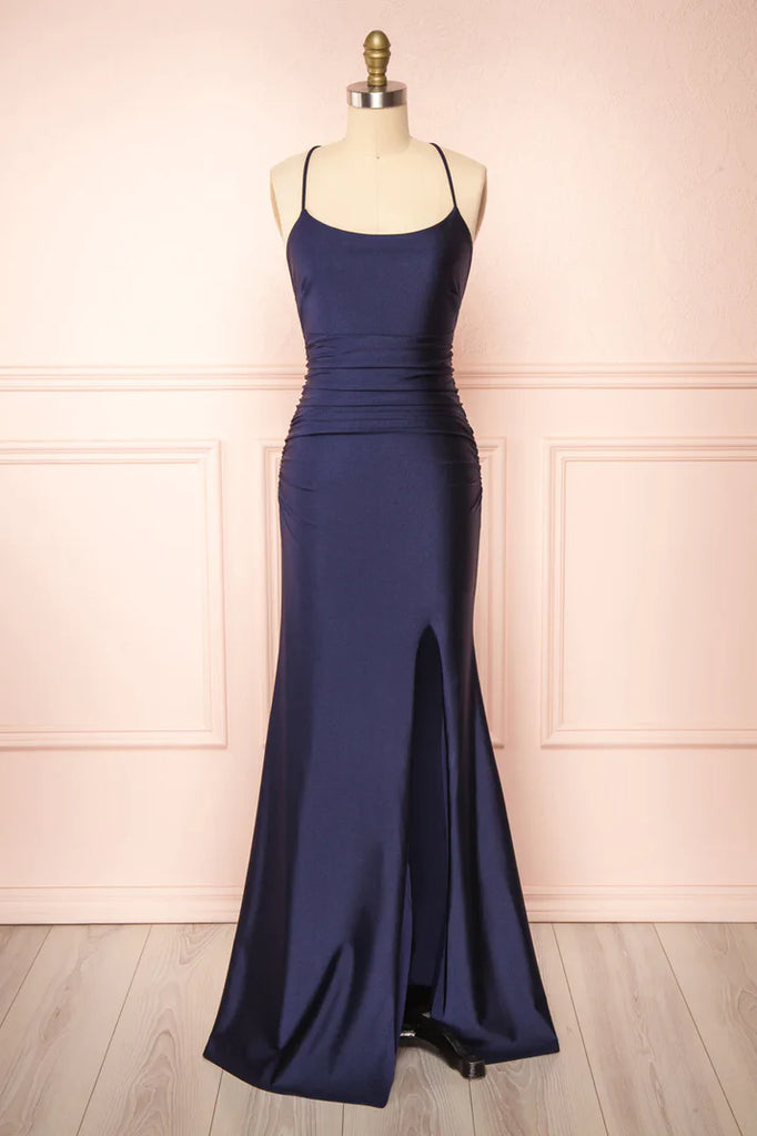Elegant Mermaid Spaghetti Straps Sleeveless Side Slit Evening Prom Dress Online, OL167