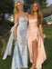 Elegant Spaghetti Strap Sleeveless Mermaid Satin Evening Prom Dresses Online, OLP1130