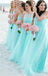 Unique Mint Green Halter Sleeveless A-Line Long Bridesmaid Dresses Online, BG896