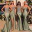Simple Green Mismatched Sleeveless Mermaid Long Bridesmaid Dresses Online, BG882