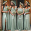 Simple Green Mismatched Sleeveless A-Line Long Bridesmaid Dresses Online, BG899