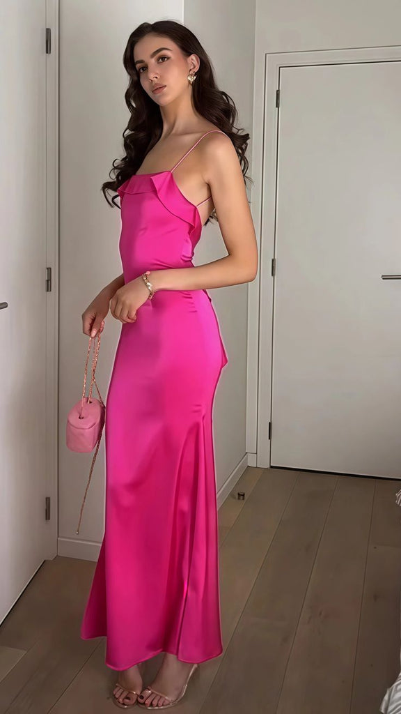 Soft Spaghetti Strap Sleeveless Mermaid Satin Evening Prom Dresses Online, OLP820