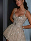 Shiny Spaghetti Strap A-Line Sequin Short Homecoming Dresses For Party,HD1152