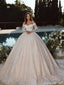 Elegant White Off-Shoulder Lace A-Line Long Wedding Dresses With Sweep Trailing,WD0561