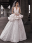 Elegant White V-Neck A-Line Long Wedding Dresses With Sweep Trailing,WD0564
