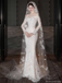 Elegant White Long Sleeve Mermaid Long Wedding Dresses With Sweep Trailing,WD0565