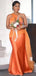 Elegant One Shoulder Mermaid Satin Orange Long Bridesmaid Dresses Online, BG760