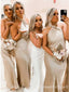 Simple Halter Mermaid Backless Sleeveless Satin Bridesmaid Dresses, BG232