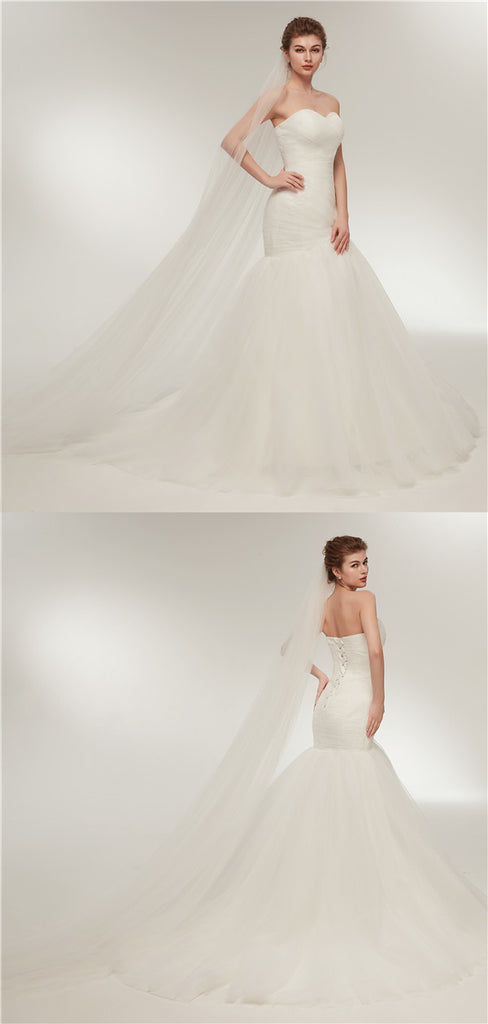Mermaid Sweetheart Lace up Back Wedding Dresses With Pleats, WD0462