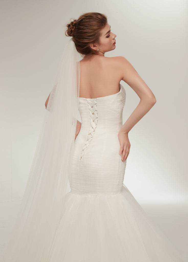 Mermaid Sweetheart Lace up Back Wedding Dresses With Pleats, WD0462