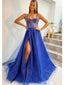 Elegant Blue Tulle A-line Spaghetti Straps Prom Dress Evening Dress, OL663