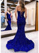 Sparkly Blue Spaghetti Straps Mermaid Prom Dress Evening Dress, OL667