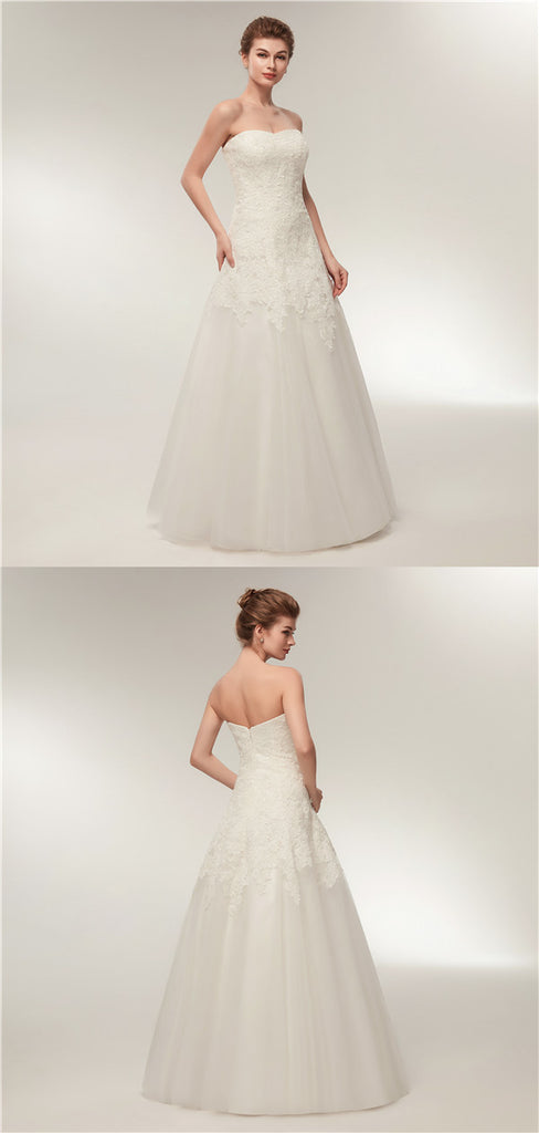 Sweetheart Floor-length Lace Simple Cheap Wedding Dresses, WD0461