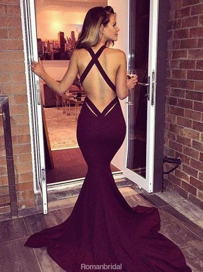 Mermaid V-Neck sleeveless modern evening party dress with tailing, Long prom dresses,  PD0102