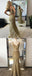 Two Piece Mermaid V-Neck Sweep Train Gold Lace Prom Dress, PD0646