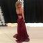 Spaghetti Straps V-neck Beading Burgundy Prom Dresses, PD0656