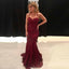 Spaghetti Straps V-neck Beading Burgundy Prom Dresses, PD0656