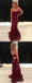 Spaghetti Straps V-neck Beading Burgundy Prom Dresses, PD0656