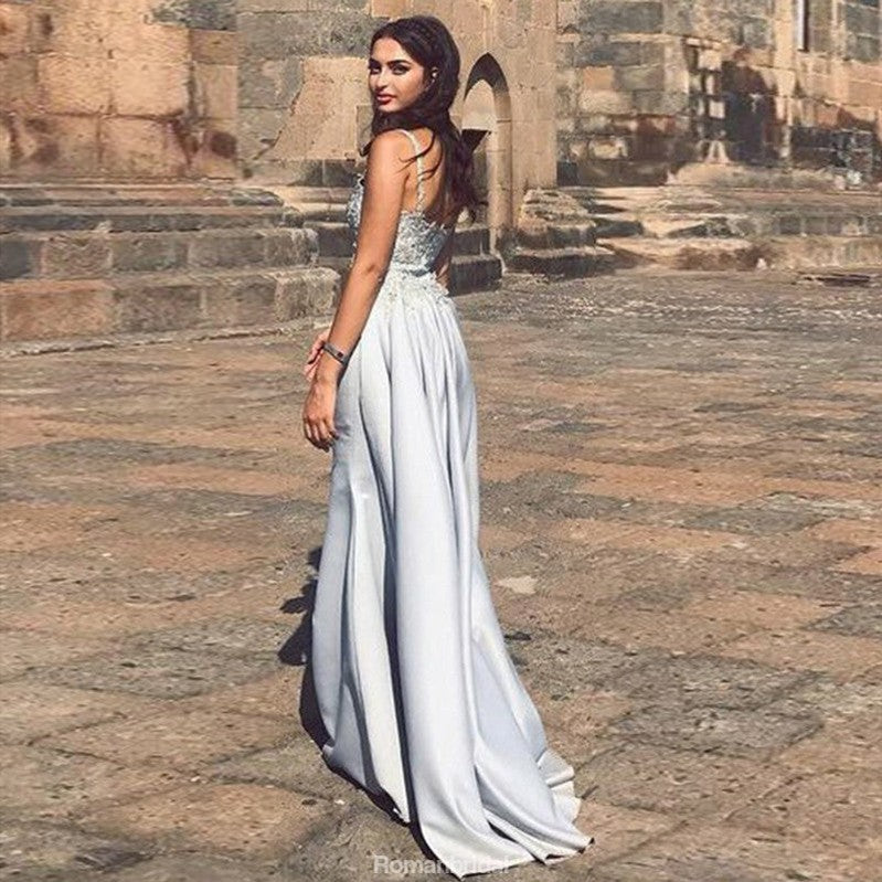 Spaghetti Straps Sweep Train Detachable Prom Dresses with Appliques, PD0649