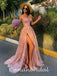 Sweetheart A-line V-neck Tulle Long Prom Dresses Formal Dress with Side Slit, OL750