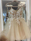 Elegant Spaghetti Straps A-line Tulle Applique Short Homecoming Dresses Online, HD0611