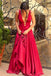 Sexy Floor-length A-Line Backless Deep V-Neck open-back formal dress, long prom dresses,  PD0101