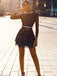 Sparkly Long Sleeves A-line Black Back To School Dress Homecoming Dresses Online with Belt, HD0629