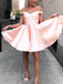 Off-shoulder Simple Pink Satin Lace-up Back Homecoming Dresses, HD0526