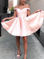 Off-shoulder Simple Pink Satin Lace-up Back Homecoming Dresses, HD0526