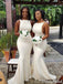 Elegant Off White Bateau Mermaid Sleeveless Satin Bridesmaid Dresses, BG240