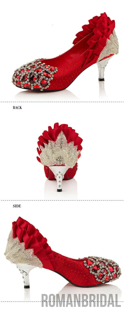 Handmade Middle High Heels Pointed Toe Crystal Wedding Shoes, S003