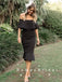 Mermaid Off The Shoulder Black Tea Length Bridesmaid Dresses With Ruffles,RBWG0001