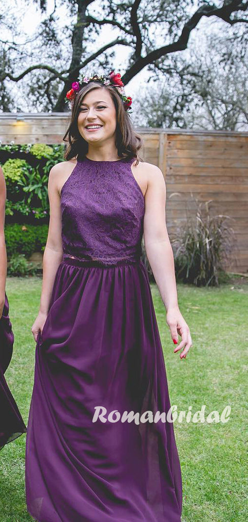 Elegant Scoop Neck Floor-length Chiffon Long Bridesmaid Dresses,RBWG0085