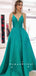 Simple A-Line V-Neck Spaghetti Straps Satin Cheap Long Prom Dresses,RBPD0102