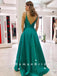 Simple A-Line V-Neck Spaghetti Straps Satin Cheap Long Prom Dresses,RBPD0102
